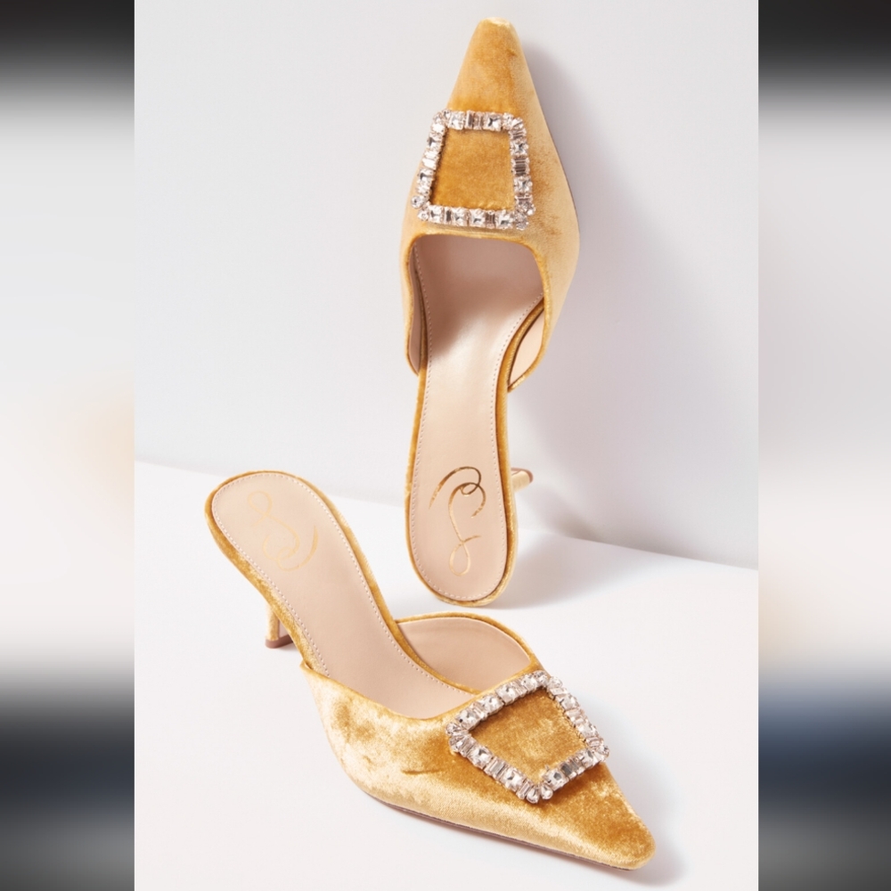 Sam edelman Brit kitten low heel mule slide crystal gem embellish velvet velour